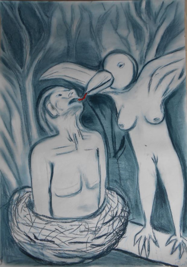 ["Imbeccata d'amore", pastello su carta, anno 2015]